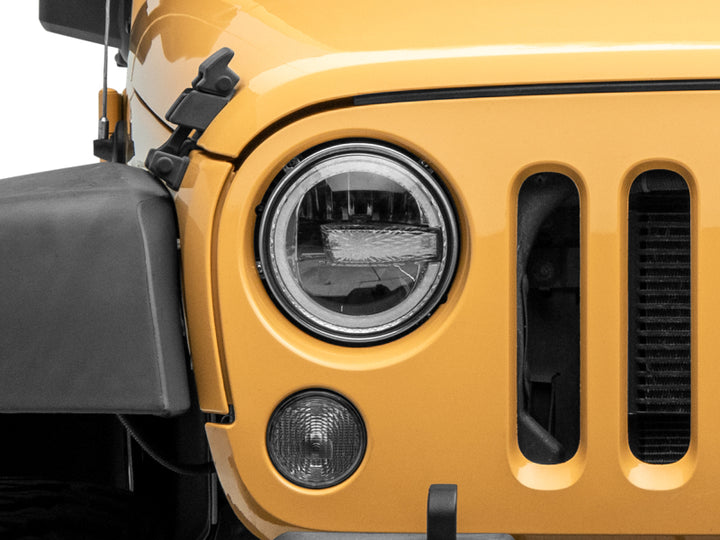 Raxiom 97-18 Jeep Wrangler TJ/JK 7-Inch LED Headlights w/ Halos- Black Housing (Clear Lens) - Bull Strap