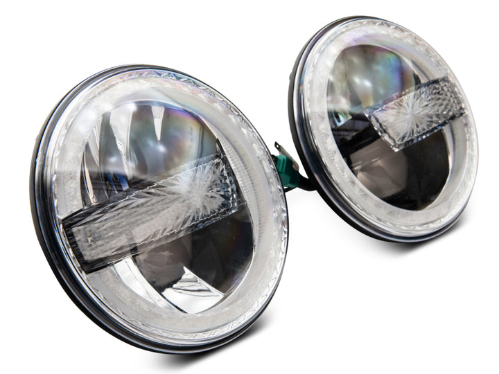 Raxiom 97-18 Jeep Wrangler TJ/JK 7-Inch LED Headlights w/ Halos- Black Housing (Clear Lens) - Bull Strap