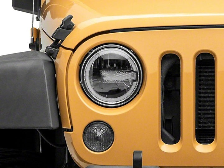 Raxiom 97-18 Jeep Wrangler TJ/JK 7-Inch LED Headlights w/ Halos- Black Housing (Clear Lens) - Bull Strap