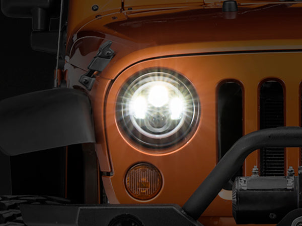 Raxiom 97-18 Jeep Wrangler TJ/JK Axial Halo Headlights w/ DRL Amber Signals- Blk Hsng (Clear Lens) - Bull Strap