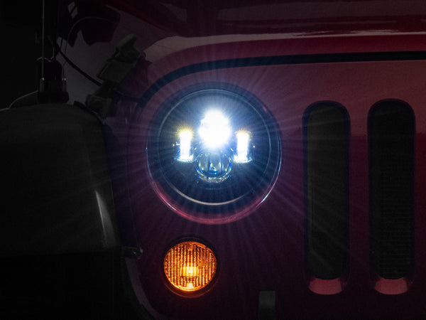 Raxiom 97-18 Jeep Wrangler TJ/JK Axial Series LED Daymaker Headlights- Black Housing (Clear Lens) - Bull Strap