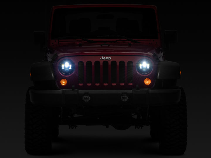 Raxiom 97-18 Jeep Wrangler TJ/JK Axial Series LED Daymaker Headlights- Black Housing (Clear Lens) - Bull Strap