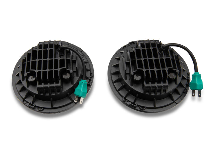Raxiom 97-18 Jeep Wrangler TJ/JK Axial Series LED Daymaker Headlights- Black Housing (Clear Lens) - Bull Strap