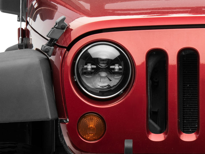 Raxiom 97-18 Jeep Wrangler TJ/JK Axial Series LED Daymaker Headlights- Black Housing (Clear Lens) - Bull Strap