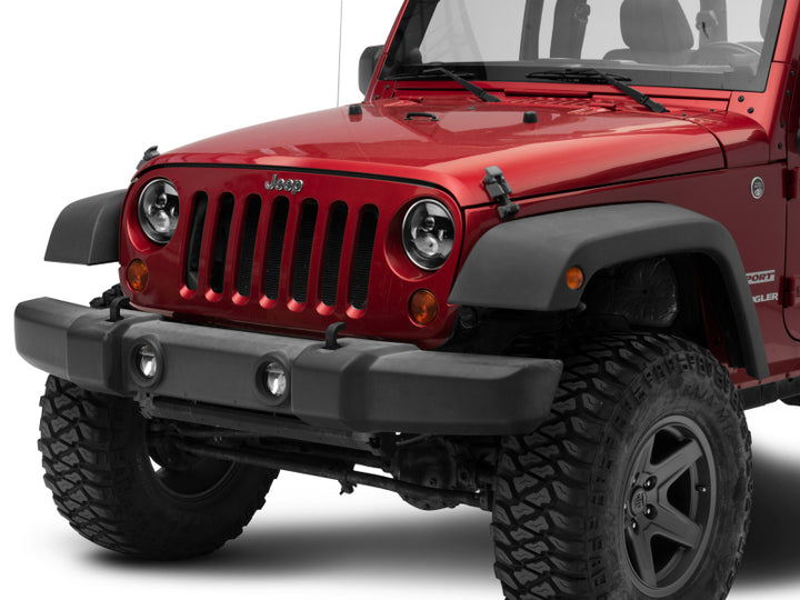Raxiom 97-18 Jeep Wrangler TJ/JK Axial Series LED Daymaker Headlights- Black Housing (Clear Lens) - Bull Strap