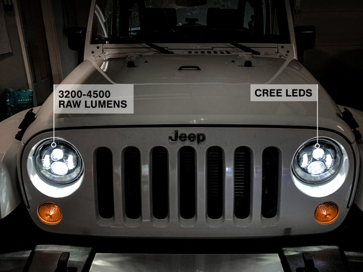 Raxiom 97-18 Jeep Wrangler TJ/JK Axial Series LED Daymaker Headlights- Black Housing (Clear Lens) - Bull Strap