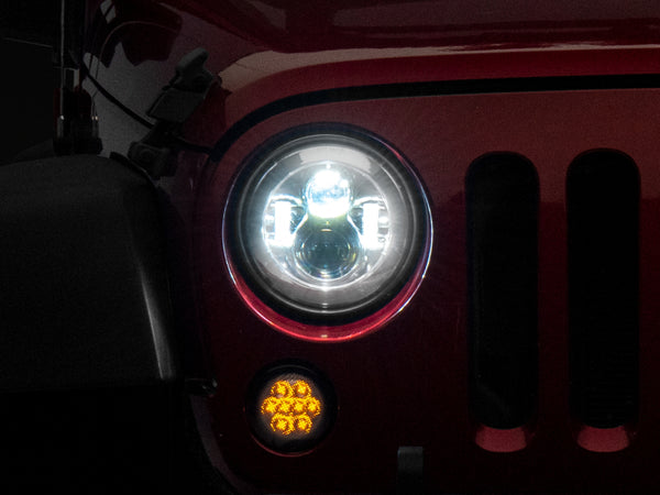 Raxiom 97-18 Jeep Wrangler TJ/JK Axial Series LED Daymaker Headlights- Chrome Housing (Clear Lens) - Bull Strap