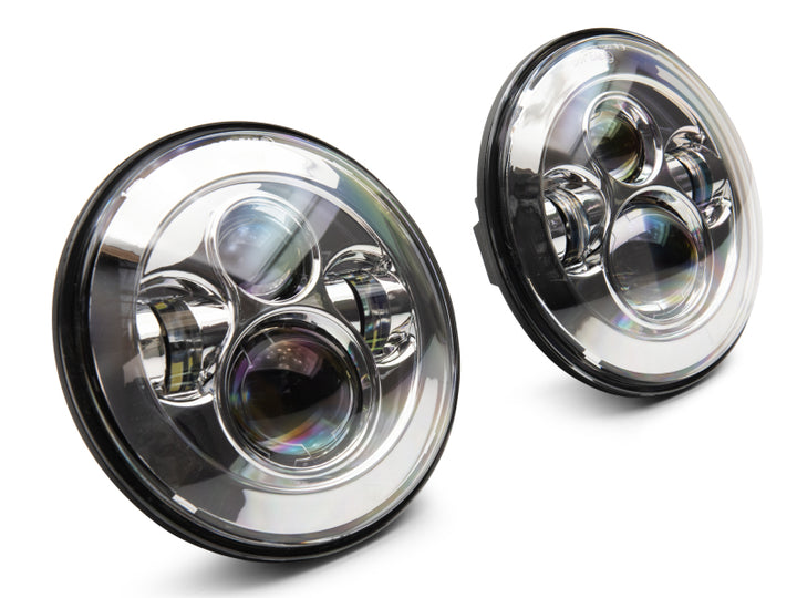 Raxiom 97-18 Jeep Wrangler TJ/JK Axial Series LED Daymaker Headlights- Chrome Housing (Clear Lens) - Bull Strap