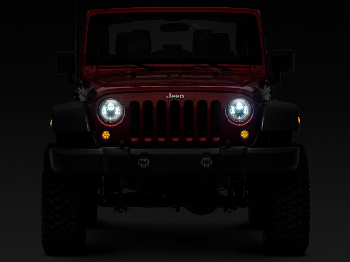 Raxiom 97-18 Jeep Wrangler TJ/JK Axial Series LED Daymaker Headlights- Chrome Housing (Clear Lens) - Bull Strap