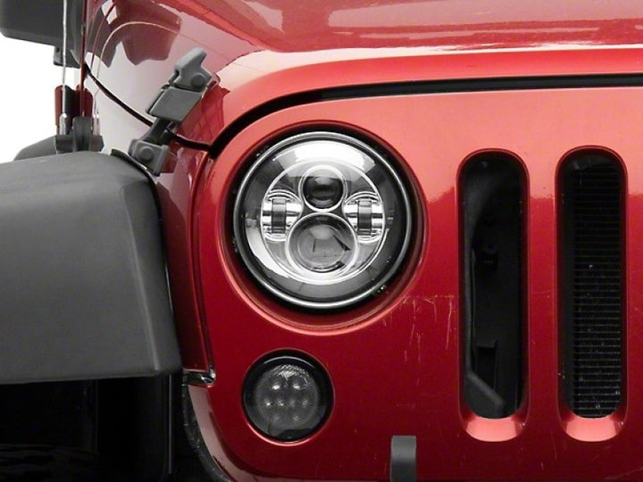 Raxiom 97-18 Jeep Wrangler TJ/JK Axial Series LED Daymaker Headlights- Chrome Housing (Clear Lens) - Bull Strap