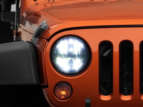 Raxiom 97-18 Jeep Wrangler TJ/JK Axial Series LED Headlights- Black Housing (Clear Lens) - Bull Strap