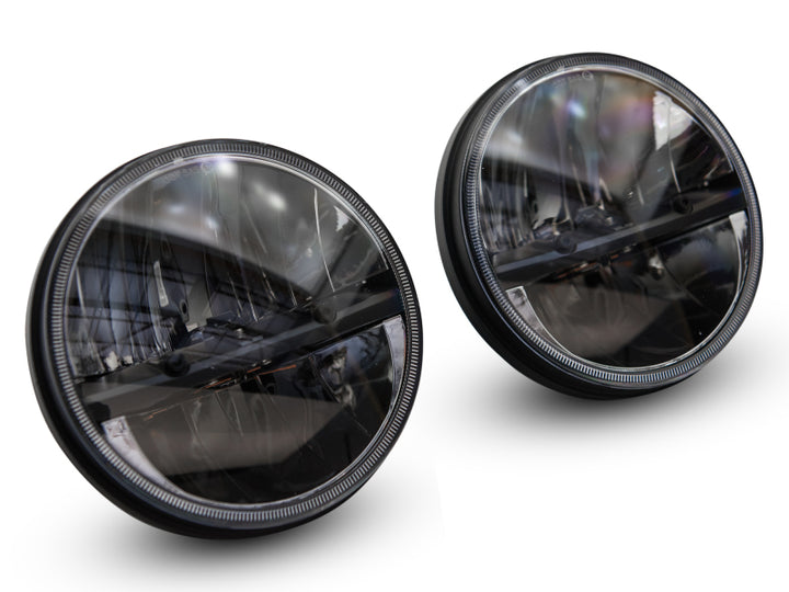 Raxiom 97-18 Jeep Wrangler TJ/JK Axial Series LED Headlights- Black Housing (Clear Lens) - Bull Strap