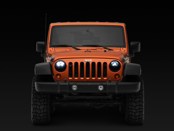 Raxiom 97-18 Jeep Wrangler TJ/JK Axial Series LED Headlights- Black Housing (Clear Lens) - Bull Strap