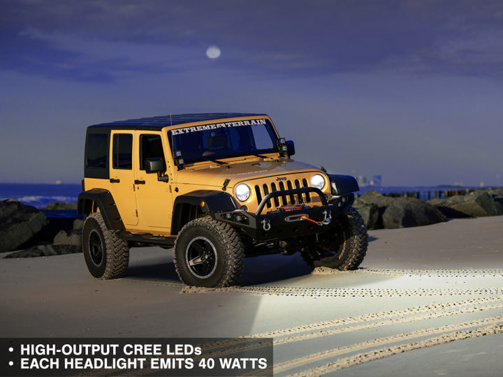 Raxiom 97-18 Jeep Wrangler TJ/JK Axial Series LED Headlights- Black Housing (Clear Lens) - Bull Strap