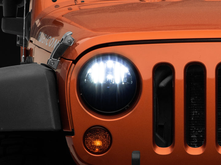 Raxiom 97-18 Jeep Wrangler TJ/JK Axial Series LED Headlights- Black Housing (Clear Lens) - Bull Strap