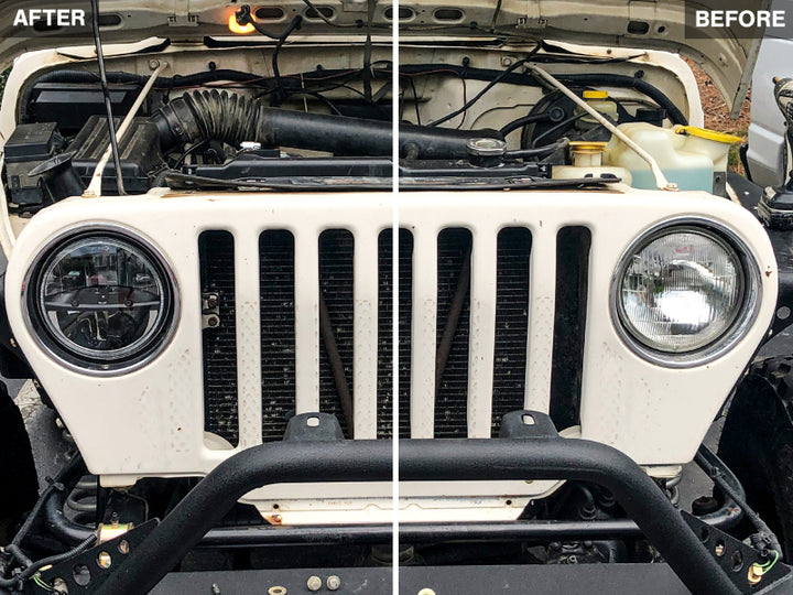 Raxiom 97-18 Jeep Wrangler TJ/JK Axial Series LED Headlights- Black Housing (Clear Lens) - Bull Strap