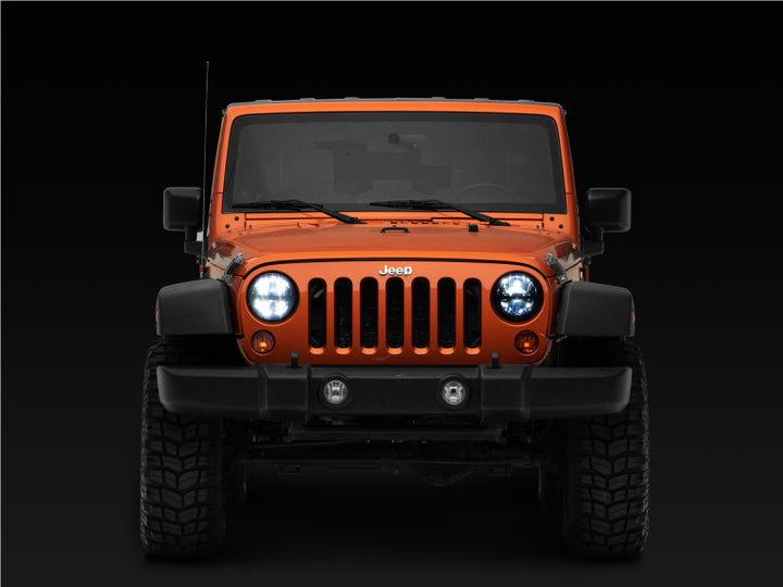 Raxiom 97-18 Jeep Wrangler TJ/JK Axial Series LED Headlights- Black Housing (Clear Lens) - Bull Strap