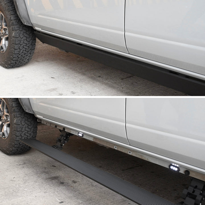 RealTruck 15-19 Chevy Silverado 25/3500HD CC Dsl 4dr VoltStep Electric Running Board Kit - Tex. Blk - Bull Strap
