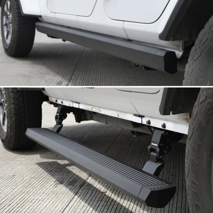 RealTruck 18-24 Jeep Wrangler 4dr VoltStep Electric Running Board Kit (Drilling Req.) - Tex. Blk - Bull Strap