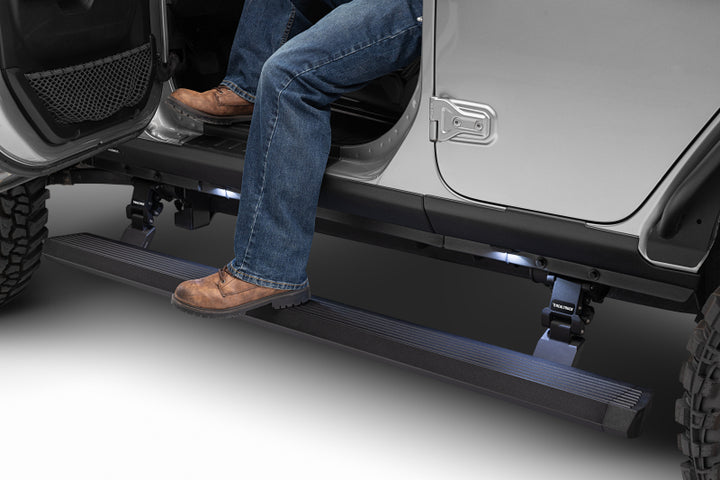 RealTruck 18-24 Jeep Wrangler 4dr VoltStep Electric Running Board Kit (Drilling Req.) - Tex. Blk - Bull Strap