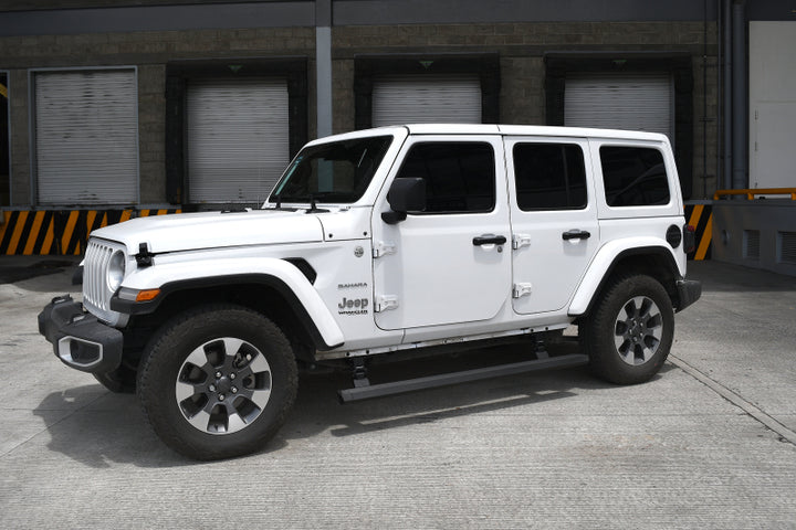 RealTruck 18-24 Jeep Wrangler 4dr VoltStep Electric Running Board Kit (Drilling Req.) - Tex. Blk - Bull Strap