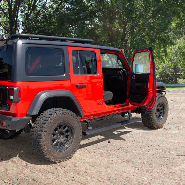 RealTruck 18-24 Jeep Wrangler 4dr VoltStep Electric Running Board Kit (Drilling Req.) - Tex. Blk - Bull Strap