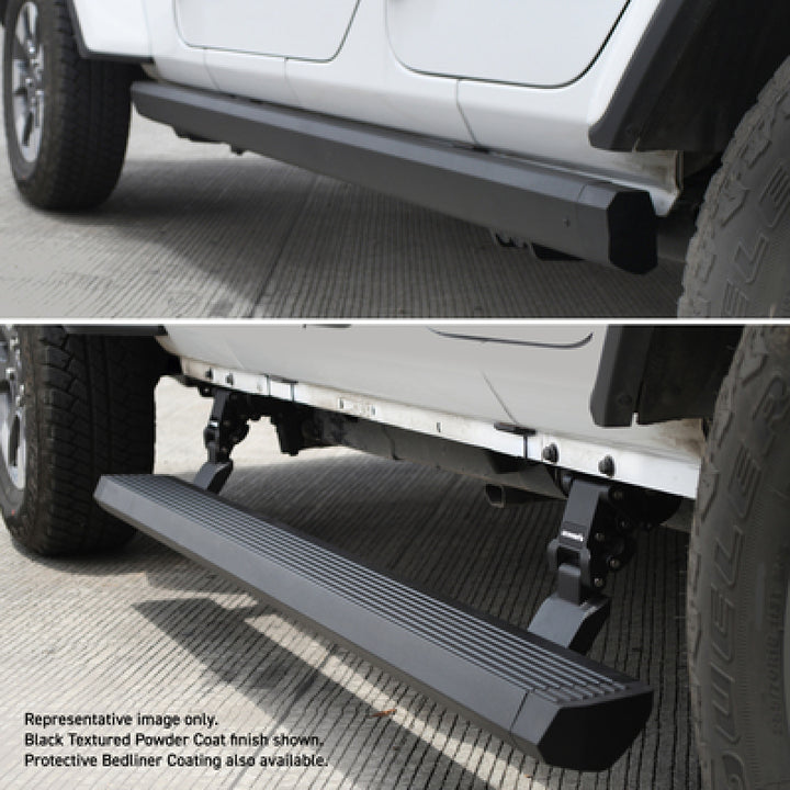 RealTruck 20-24 Jeep Gladiator CC 4dr VoltStep Electric Running Board Kit (Cut/Drill Req.) - Tex Blk - Bull Strap