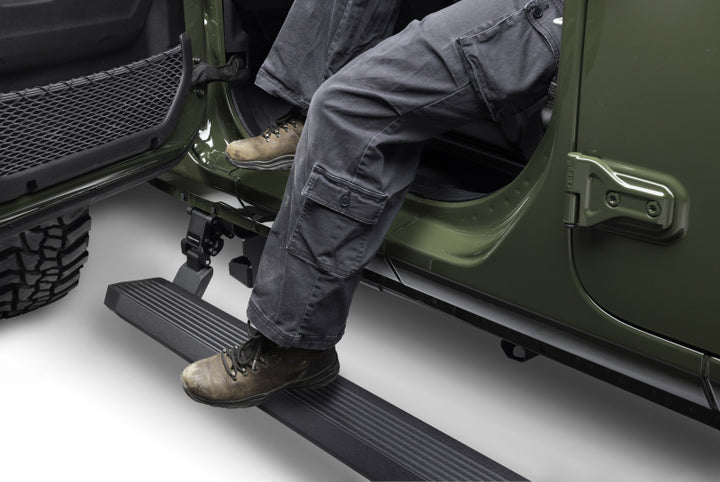 RealTruck 20-24 Jeep Gladiator CC 4dr VoltStep Electric Running Board Kit (Cut/Drill Req.) - Tex Blk - Bull Strap