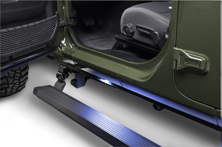 RealTruck 20-24 Jeep Gladiator CC 4dr VoltStep Electric Running Board Kit (Cut/Drill Req.) - Tex Blk - Bull Strap
