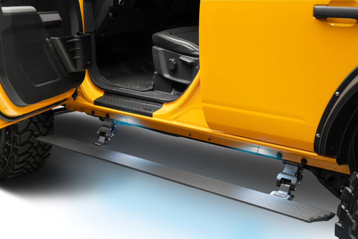 RealTruck 21-24 Ford Bronco 4dr VoltStep Electric Running Board Kit (No Drill) - Tex. Blk - Bull Strap