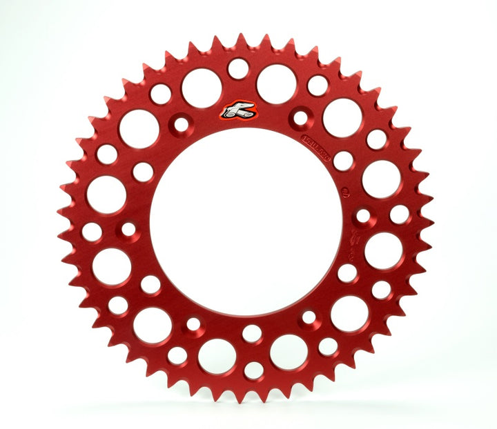 Renthal 96-02 Honda CR80RB Rear Grooved Sprocket - Red 420-55P Teeth - Bull Strap