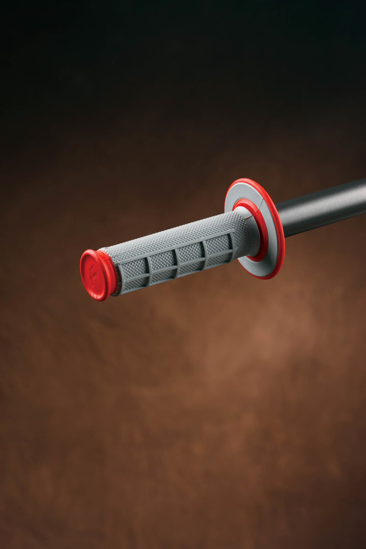 Renthal MX Dual Compound Grips 1/2 Waffle - Grey/ Red - Bull Strap
