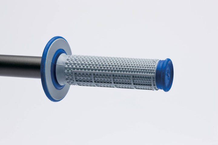 Renthal MX Dual Compound Grips Tapered 1/2 Waffle - Grey/ Blue - Bull Strap