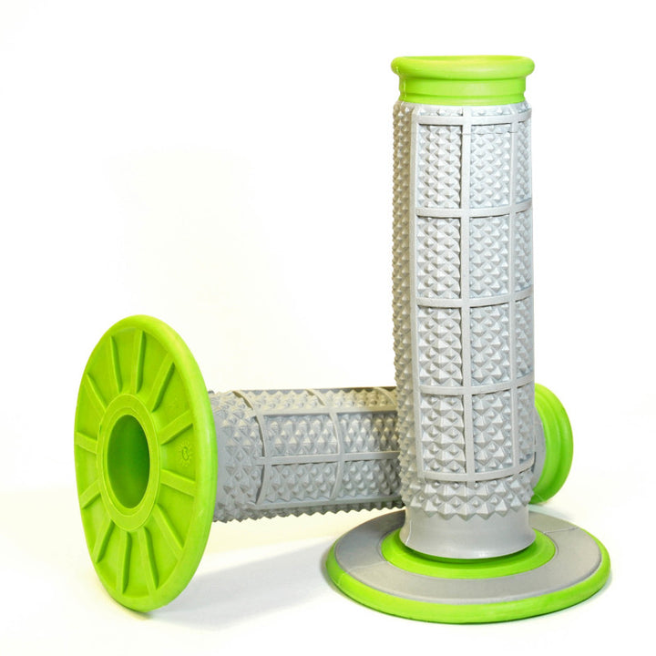 Renthal MX Dual Compound Grips Tapered 1/2 Waffle - Grey/ Green - Bull Strap