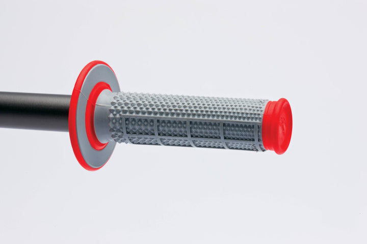 Renthal MX Dual Compound Grips Tapered 1/2 Waffle - Grey/ Red - Bull Strap