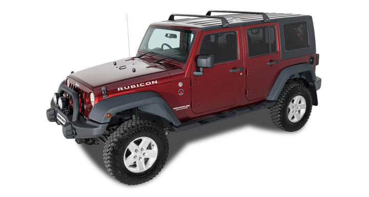 Rhino-Rack 07-22 Jeep Wrangler JK/JL 4 Door Hard Top Vortex SG 2 Bar Roof Rack - Black - Bull Strap