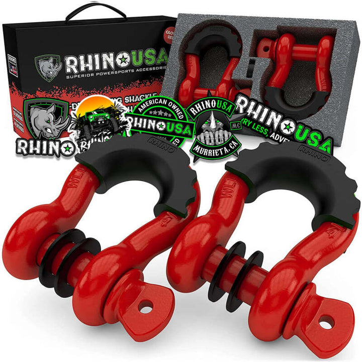 Rhino USA 3/4In D-Ring Shackle Set (2-Pack)(Red) - Bull Strap