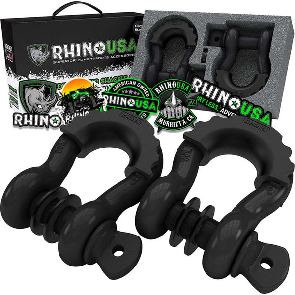 Rhino USA 3/4In D-Ring Shackle Set, Pack Of 2 (Black) - Bull Strap