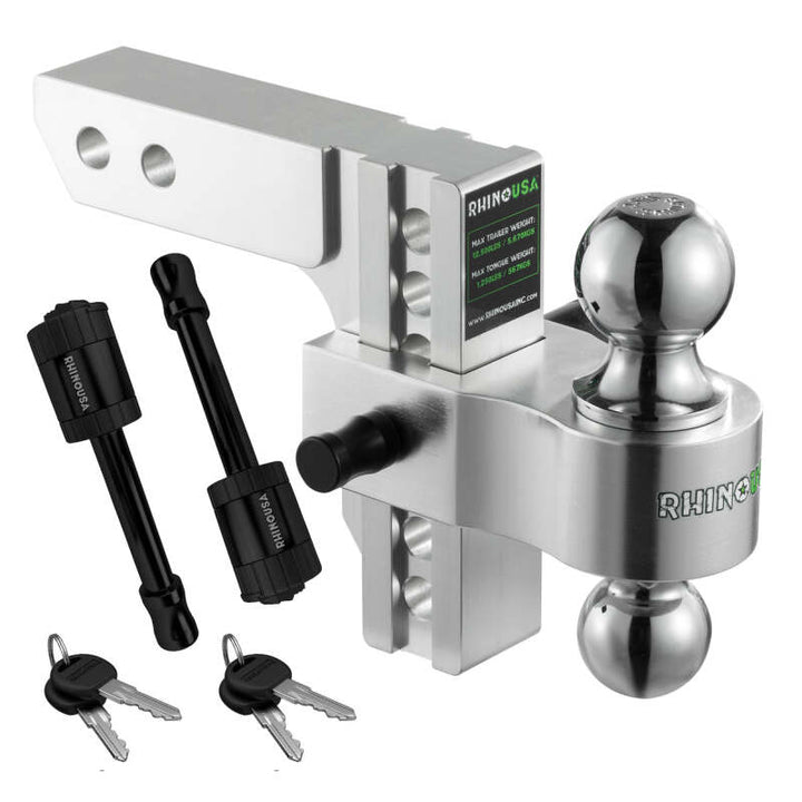 Rhino USA 6In Heavy Duty Drop Hitch - 2In (Silver) - Bull Strap
