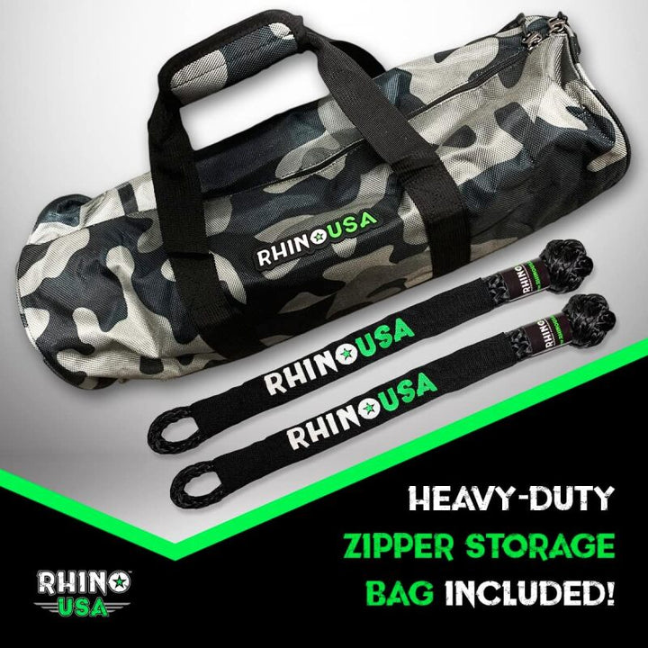 Rhino USA 7/8In X 30Ft Kinetic Rope Recovery Kit W/Soft Shackles (Black) - Bull Strap