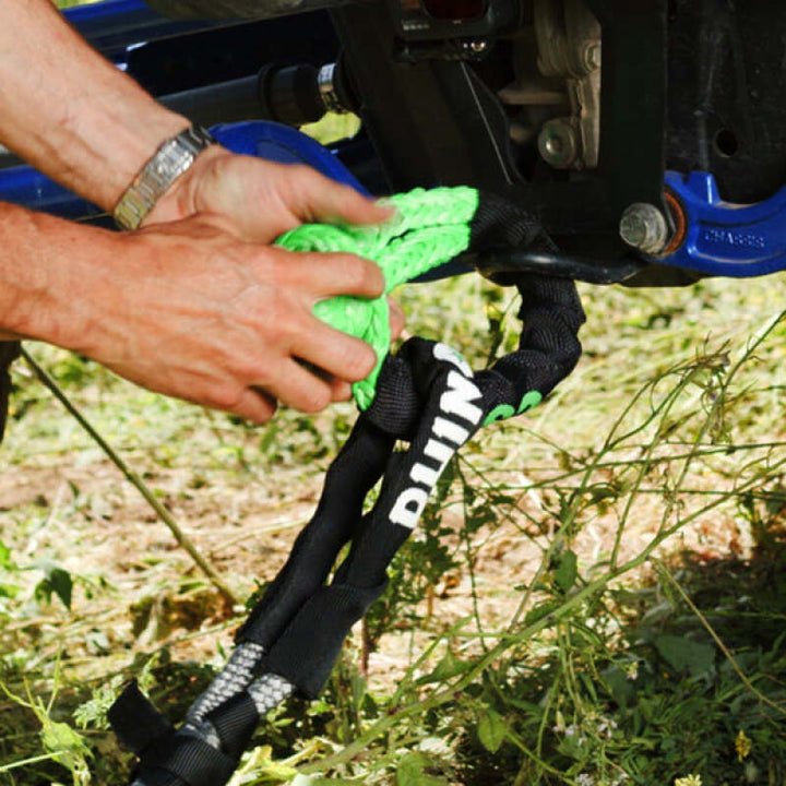 Rhino USA 7/8In X 30Ft Kinetic Rope Recovery Kit W/Soft Shackles (Green) - Bull Strap