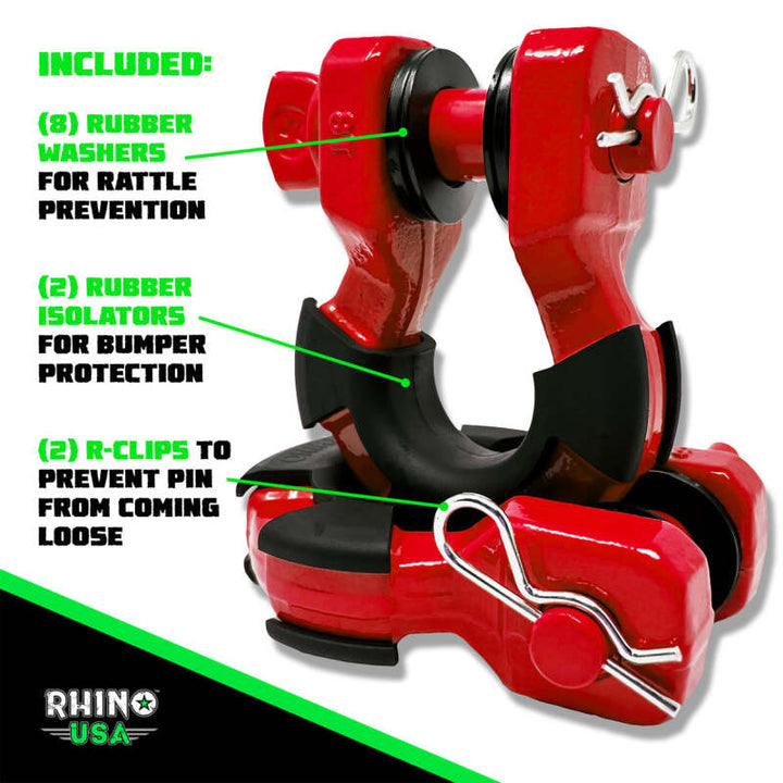 Rhino USA 8T Super Shackle 2-Pack (Red) - Bull Strap