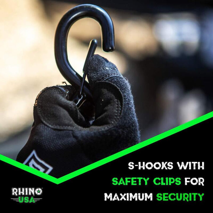 Rhino USA Heavy Duty Ratchet Tie-Downs 2-Pack (Green) 1.6In X 8Ft - Bull Strap