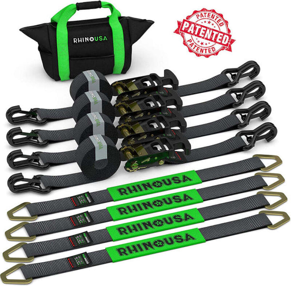 Rhino USA Heavy Duty Vehicle Tie Down Kit - Black - Bull Strap