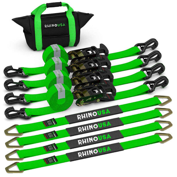 Rhino USA Heavy Duty Vehicle Tie Down Kit- Green - Bull Strap