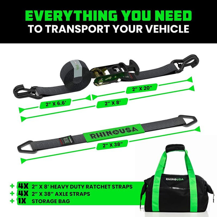 Rhino USA Heavy Duty Vehicle Tie Down Kit- Green - Bull Strap