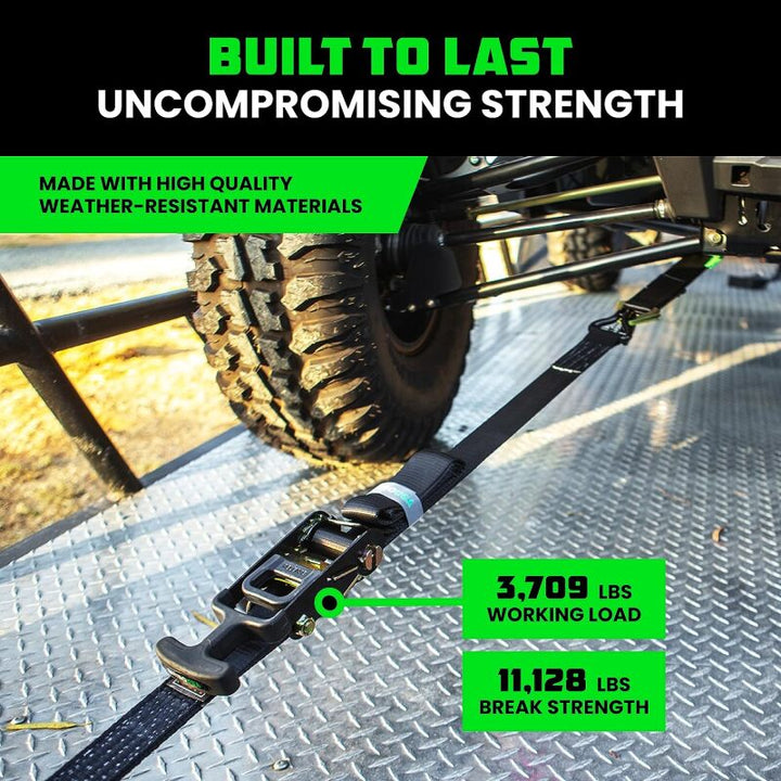 Rhino USA Heavy Duty Vehicle Tie Down Kit- Green - Bull Strap
