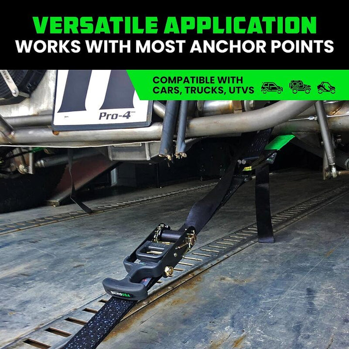 Rhino USA Heavy Duty Vehicle Tie Down Kit- Green - Bull Strap