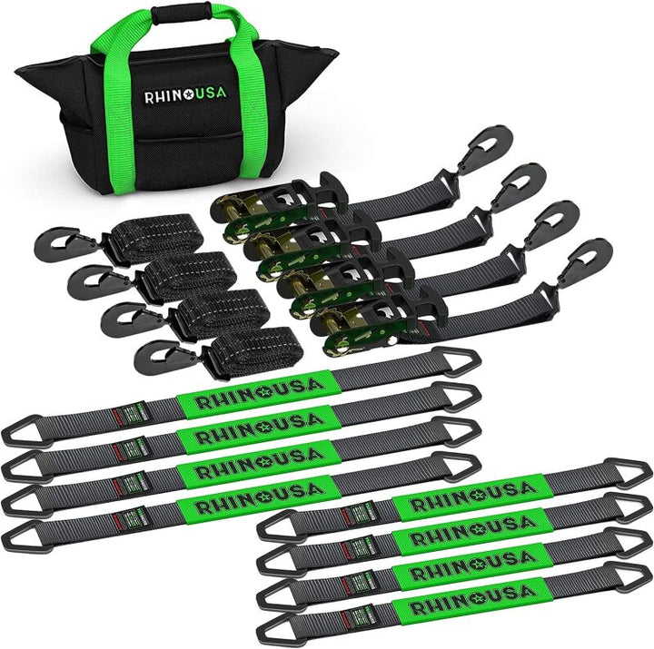 Rhino USA Heavy Duty Vehicle Tie Down Kit (Snap Hook) - Bull Strap