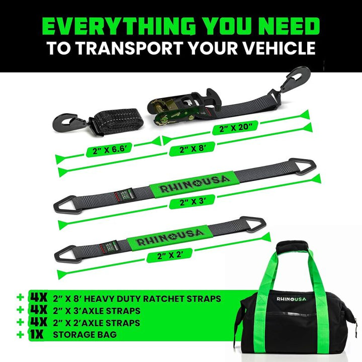 Rhino USA Heavy Duty Vehicle Tie Down Kit (Snap Hook) - Bull Strap